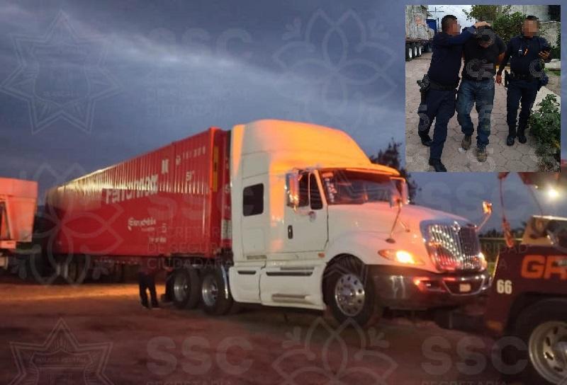 Eric robó un tráiler con cartón en Puebla, lo siguieron y cayó en Tlaxcala