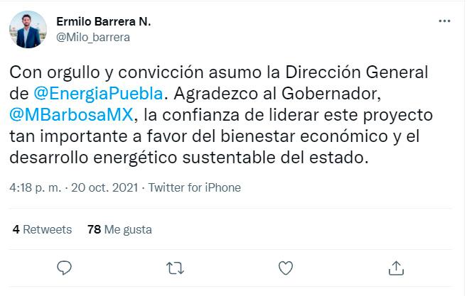 Ermilo Barrera asume la titularidad de la Agencia de Energía del Estado de Puebla