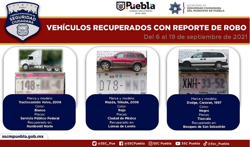 Recuperan siete vehículos con reporte de robo en Puebla capital