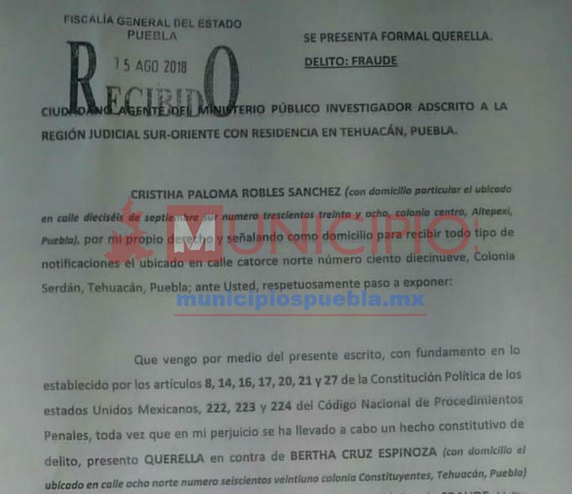 Denuncian supuesta venta de plazas en Comuna de Tehuacán