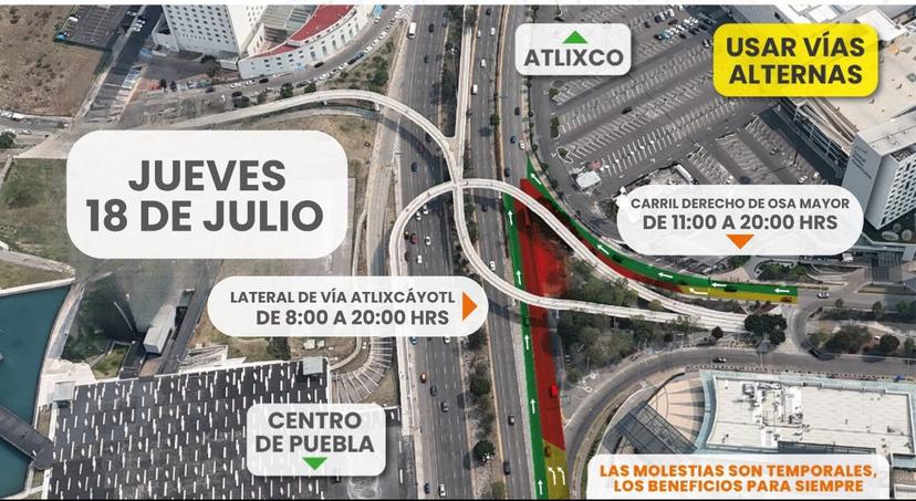 Infraestructura anuncia reducción de carriles en Vía Atlixcáyotl