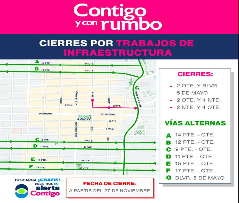 VIDEO Conoce las vías alternas por trabajos de pavimentación en la 2 Oriente y 2 Norte