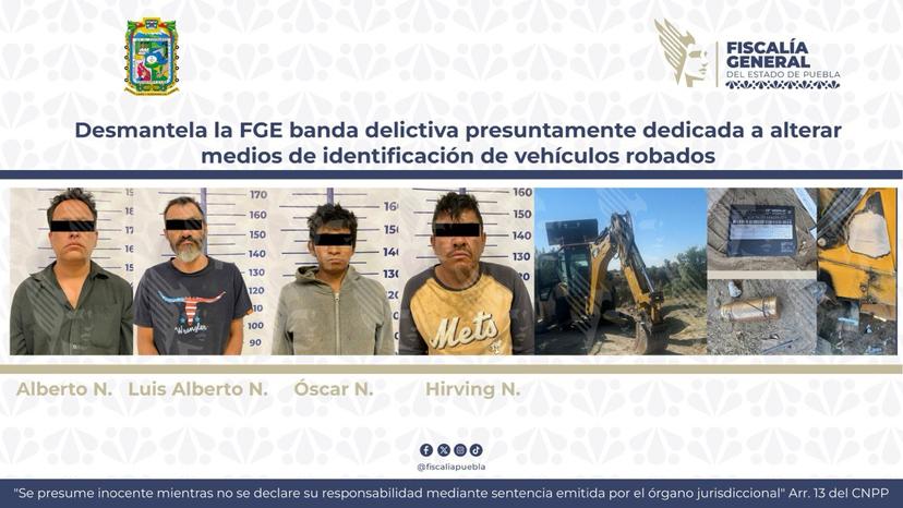 Desmantela FGE banda dedicada a alterar identificación de vehículos robados en Amozoc