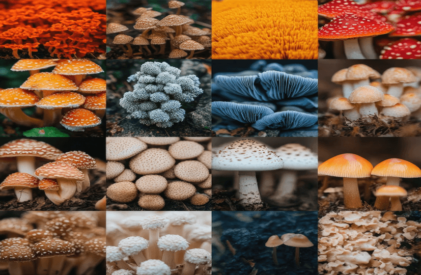 Diversidad de formas y colores de algunos hongos.