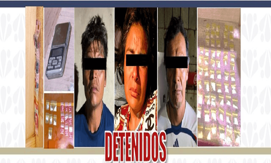 Hay tres detenidos en Coxcatlán por narcomenudeo y aseguran droga.