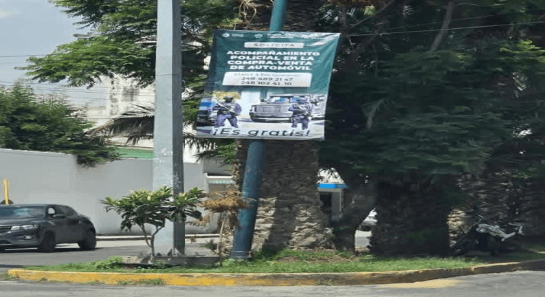 En Texmelucan, colocan pendones para promover el acompañamiento policial.