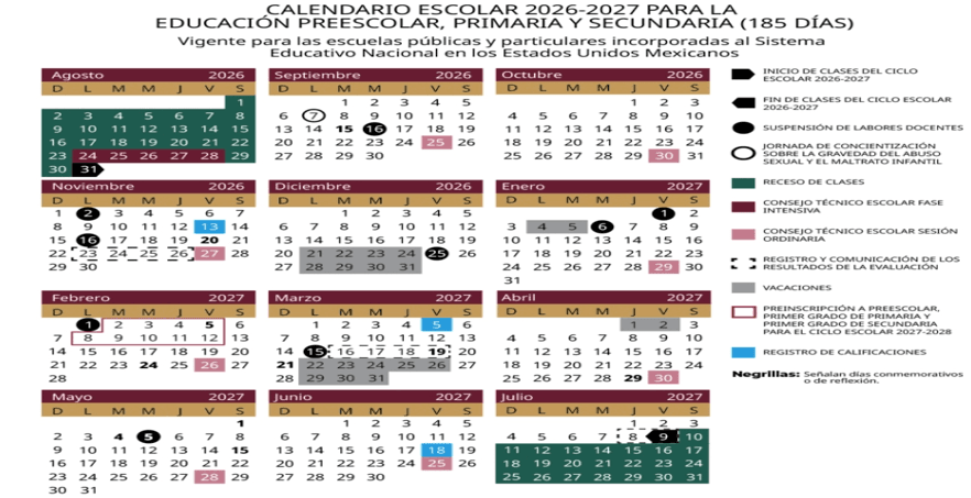Así quedaría en el país el calendario escolar 2026-2027.