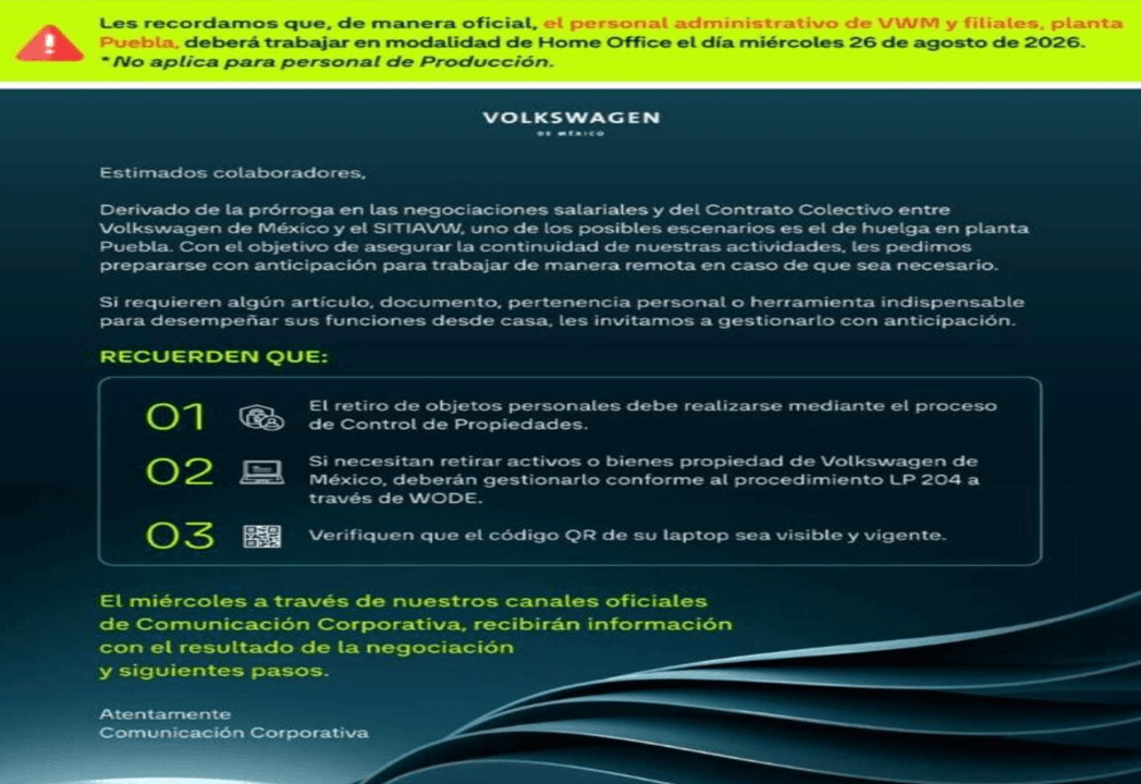 Personal administrativo de Volkswagen ya trabaja en la modalidad de Home Office.