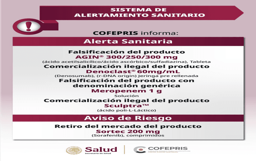 Lanza Cofepris alertas sanitarias por falsificación y comercialización ilegal de medicamentos.