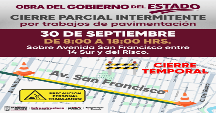 Cuidado, hay trabajos de pavimentación este miércoles en Avenida San Francisco.