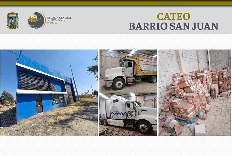 Recuperan 2 vehículos y 480 cajas de mercancía robada en Puebla