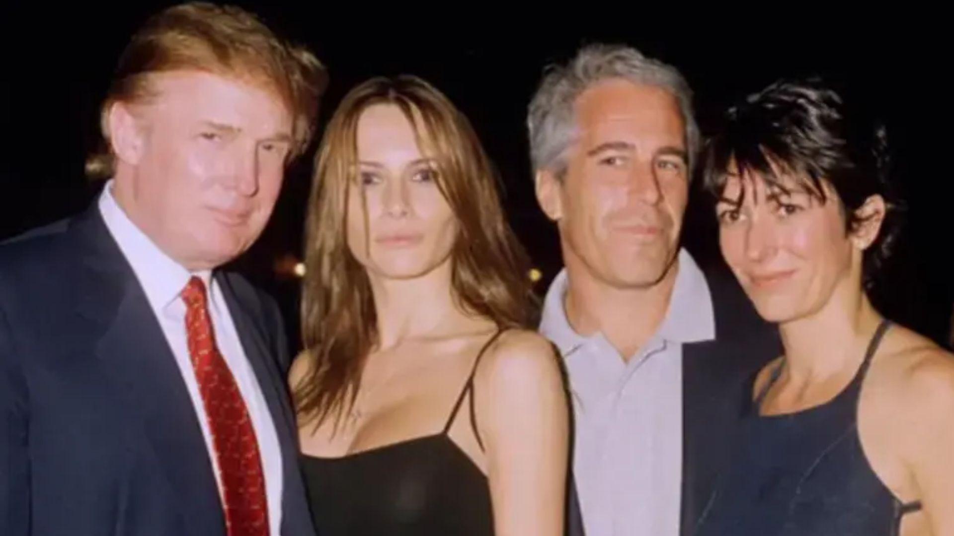 Donald Trump con los traficantes sexuales Jeffrey Epstein y Ghislaine Maxwell