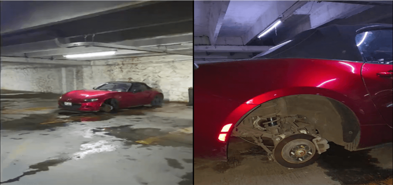 Estuvo en Plaza Dorada dos horas, regresó y ya le habían bajado dos llantas a su carro.