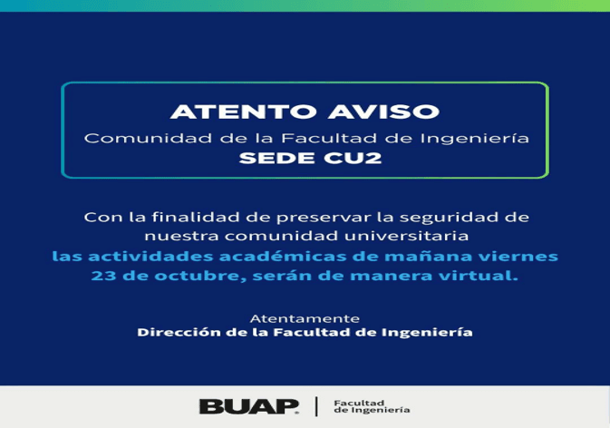CU2 BUAP tendrá clases virtuales este viernes 23 de octubre.