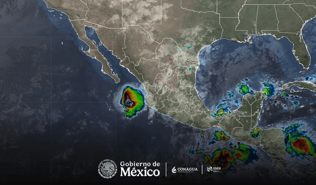 Tormenta tropical Trudy se localiza a 310 kilómetros al oeste suroeste de Cabo Corrientes, Jalisco.