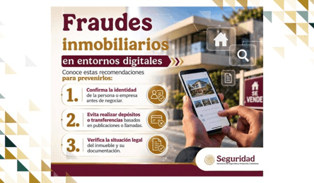 Alerta sobre fraudes inmobiliarios en entornos digitales.